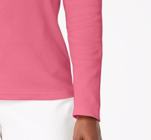 Karen Scott Blusa de algodão com decote redondo feminina, rosa escuro, tamanho grande