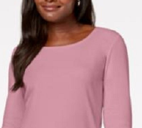 Karen Scott Blusa de algodão com decote redondo feminina, rosa escuro, tamanho médio