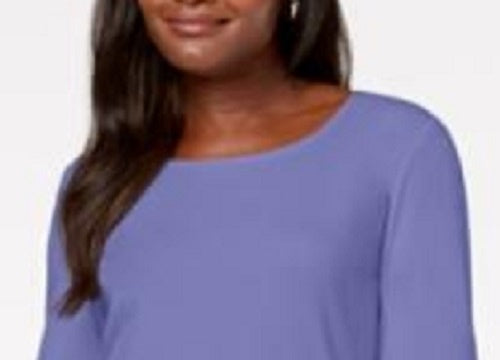 Karen Scott Blusa de algodão com decote redondo feminina, roxa, tamanho médio