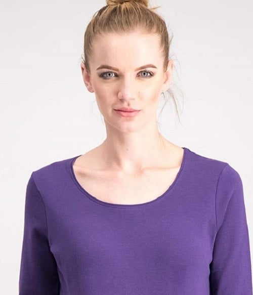Karen Scott Blusa de algodão com decote redondo feminina, roxa, tamanho pequeno