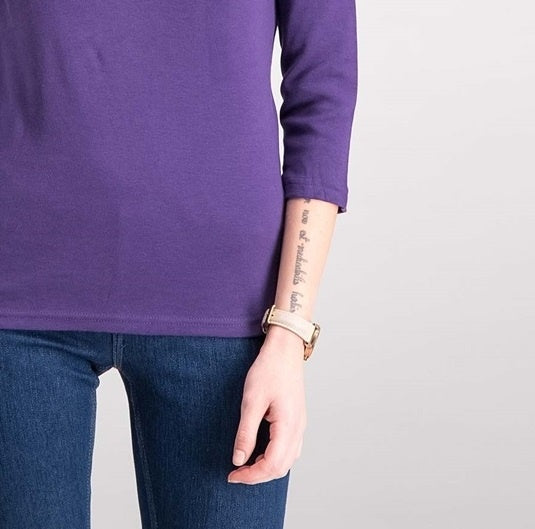 Karen Scott Blusa de algodão com decote redondo feminina, roxa, tamanho pequeno