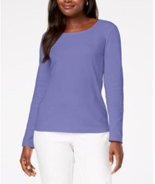 Karen Scott Blusa feminina de algodão com decote redondo, roxa, tamanho extragrande