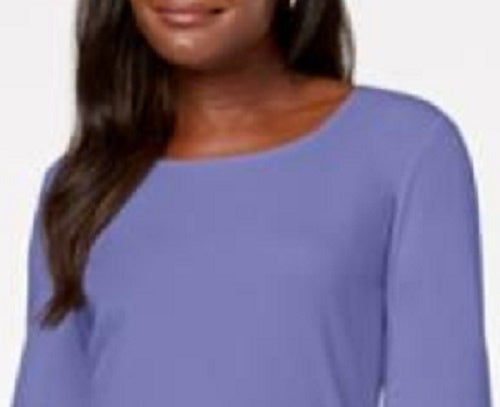 Karen Scott Blusa feminina de algodão com decote redondo, roxa, tamanho extragrande