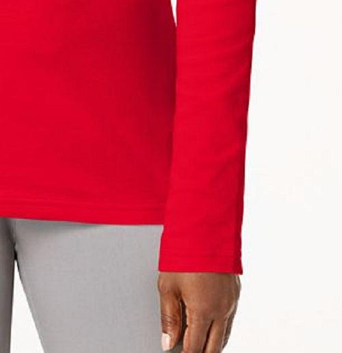 Karen Scott Blusa de algodão com gola alta e manga comprida feminina, vermelha, tamanho pequeno