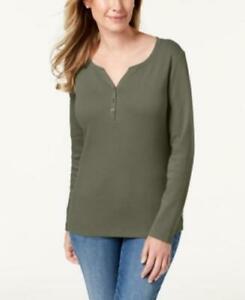 Karen Scott Top Henley de Algodão Feminino Verde Tamanho P