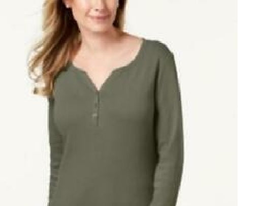 Karen Scott Top Henley de Algodão Feminino Verde Tamanho P