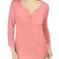 Karen Scott Top Henley de Algodão Feminino Rosa Escuro Tamanho Grande