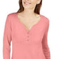 Karen Scott Top Henley de Algodão Feminino Rosa Escuro Tamanho Grande