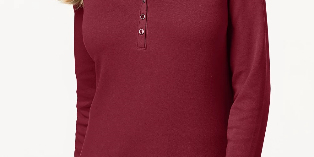Karen Scott Top Henley de Algodão Feminino Roxo Tamanho Extra Grande