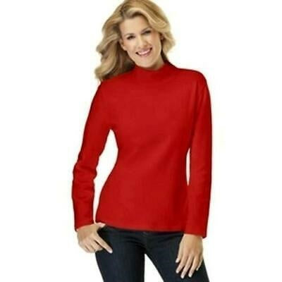 Karen Scott, blusa feminina de algodão com gola alta, vermelha, tamanho médio