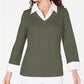 Blusa de algodão com aparência em camadas feminina Karen Scott, verde, tamanho pequeno e pequeno