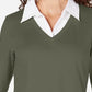 Blusa de algodão com aparência em camadas feminina Karen Scott, verde, tamanho pequeno e pequeno