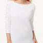 Karen Scott Blusa feminina de algodão com decote canoa e tachas, branca, tamanho extra grande