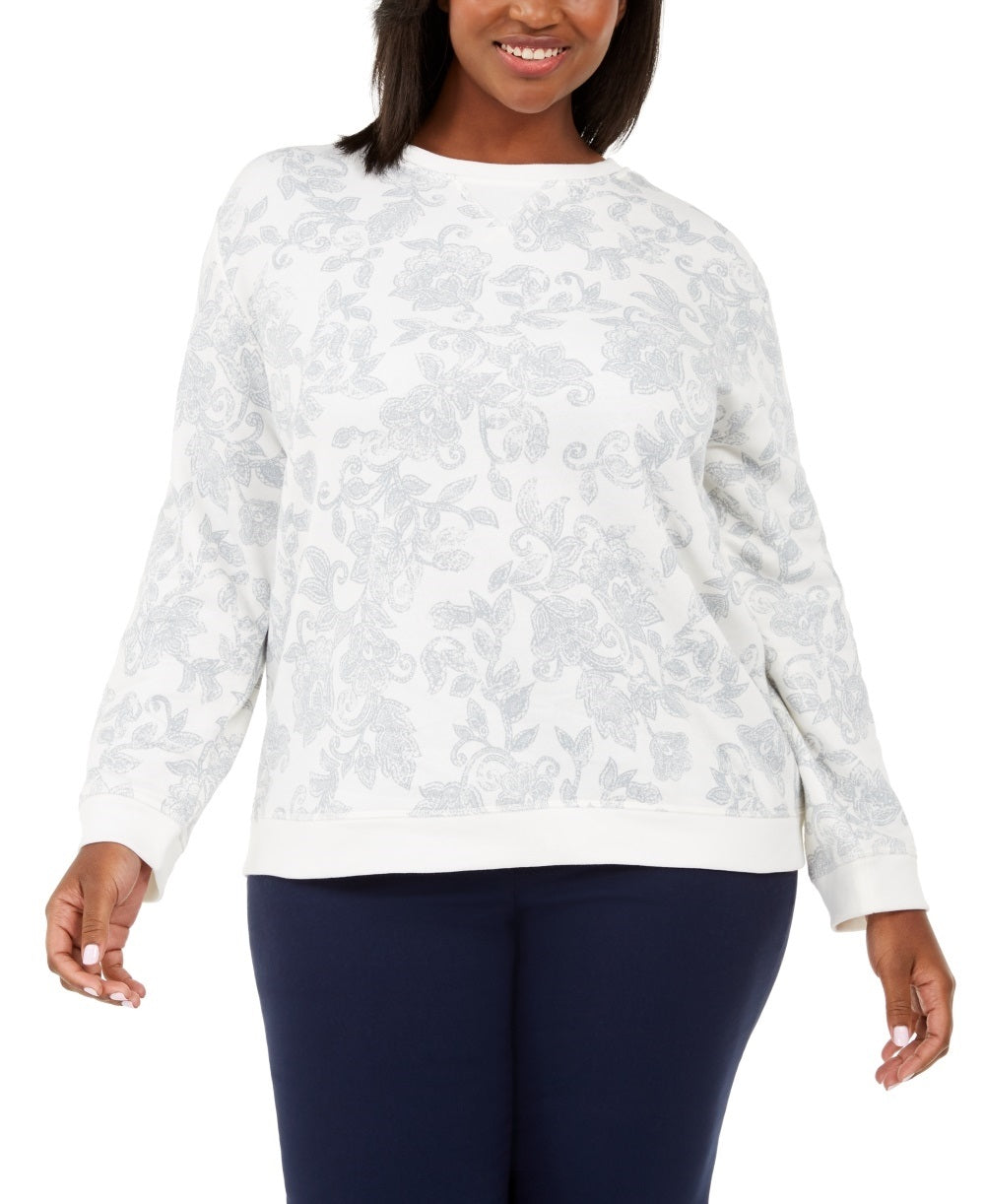 Moletom feminino estampado plus size Karen Scott, branco, tamanho 0X
