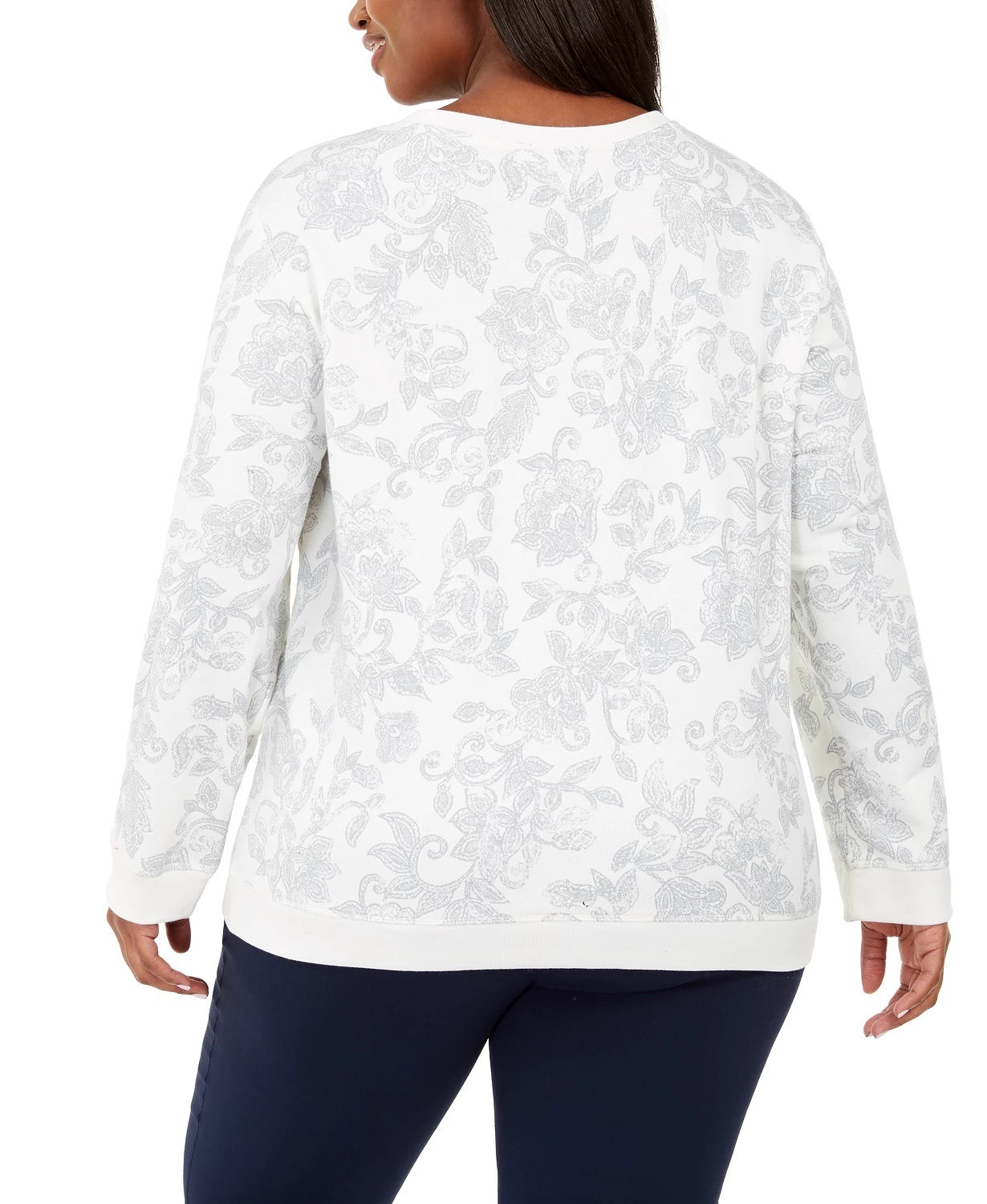 Moletom feminino estampado plus size Karen Scott, branco, tamanho 0X