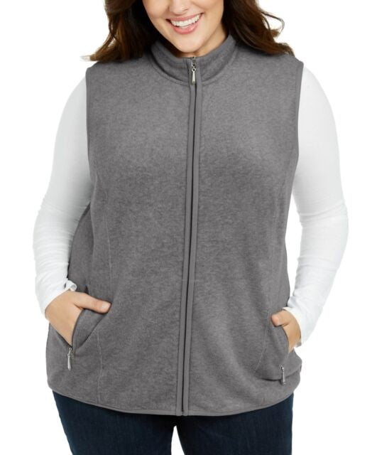 Colete esportivo feminino Karen Scott com zíper Zeroproof Fleece, cor carvão, tamanho médio