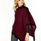 Poncho feminino de cashmere com borda vermelha, tamanho regular, Charter Club