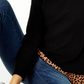 Suéter feminino Charter Club Pure Cashmere com estampa de chita e camadas, preto, tamanho pequeno e pequeno