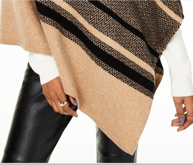 Poncho feminino listrado xadrez de cashmere Charter Club, bege, tamanho regular