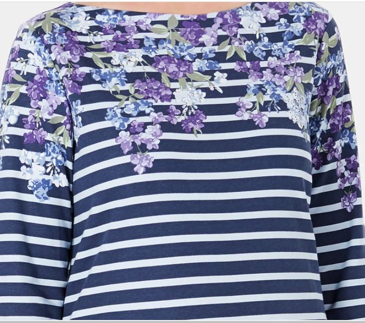 Blusa estampada feminina Karen Scott, manga três quartos, azul, tamanho grande