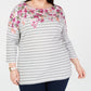 Karen Scott Blusa Plus Size Feminina Estampa Mista Manga 3/4 Vermelha Tamanho 0x