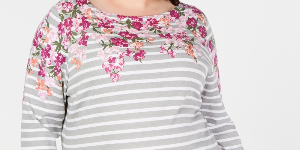 Karen Scott Blusa Plus Size Feminina Estampa Mista Manga 3/4 Vermelha Tamanho 0x