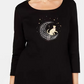 Karen Scott Blusa Feminina Manga 3/4 de Algodão com Enfeites Preto Tamanho Médio