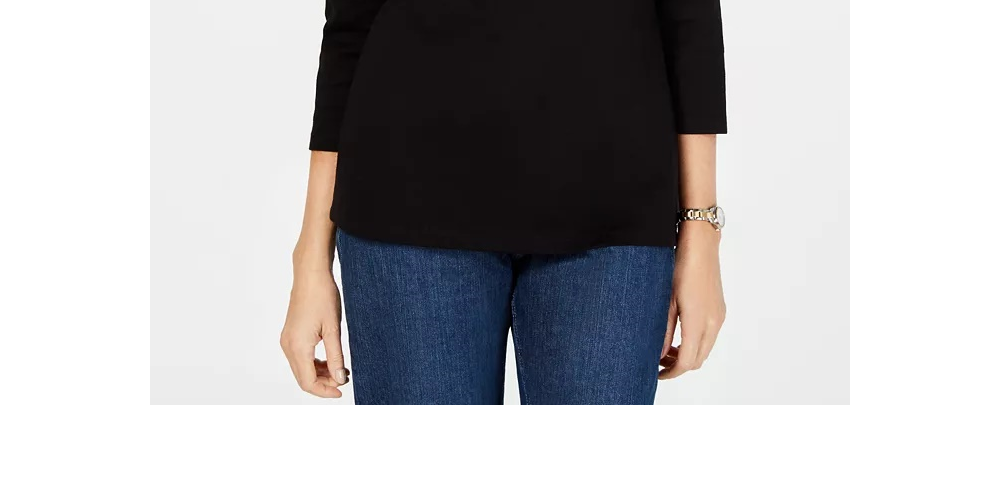 Karen Scott Blusa Feminina Manga 3/4 de Algodão com Enfeites Preto Tamanho Médio