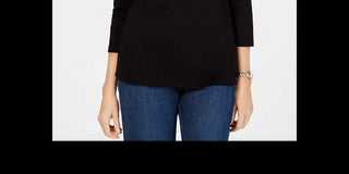 Karen Scott Blusa Feminina Manga 3/4 de Algodão com Enfeites Preto Tamanho Médio