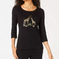 Blusa de algodão estampada feminina Karen Scott, preta, tamanho grande