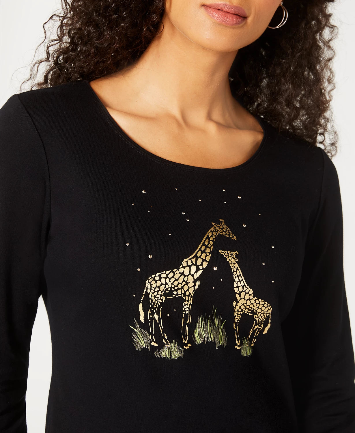 Blusa de algodão estampada feminina Karen Scott, preta, tamanho grande