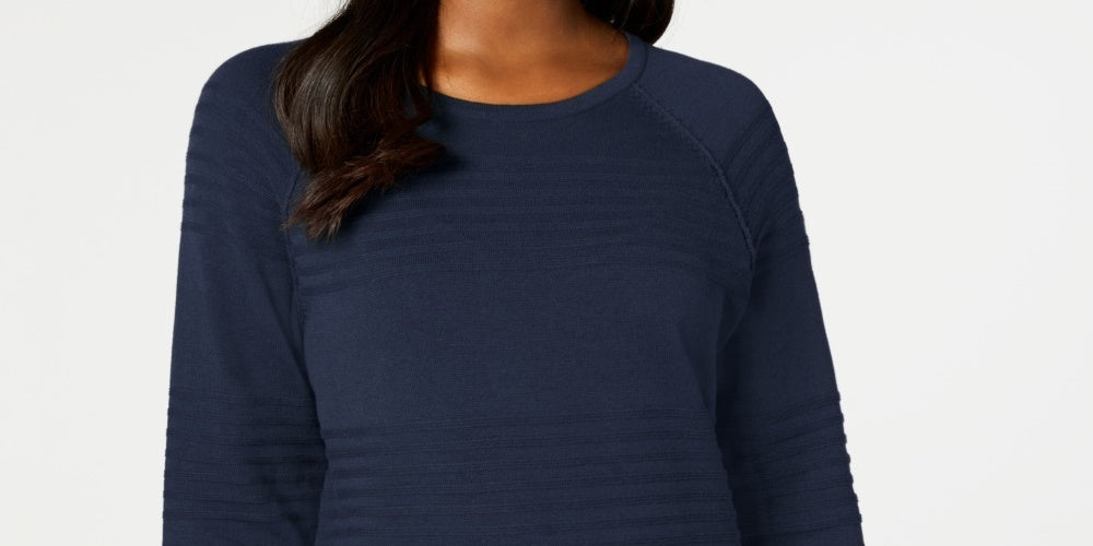 Karen Scott Suéter Feminino de Algodão com Canelado Azul Marinho Tamanho XXG