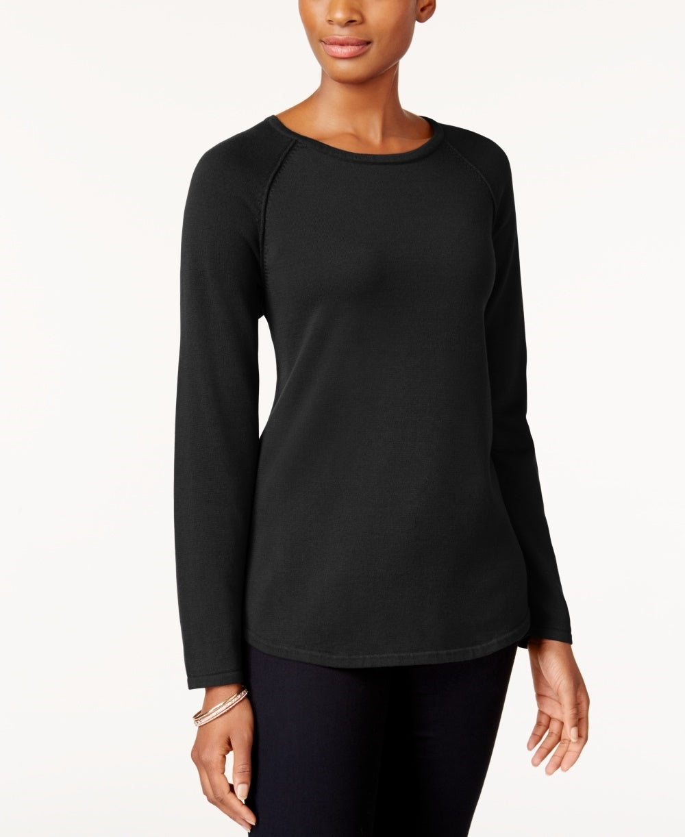 Karen Scott Suéter Feminino de Algodão Preto Tamanho Pequeno Pequeno