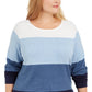 Karen Scott Suéter Feminino Tamanho Grande Pequeno Algodão Colorblock Azul Tamanho 0X