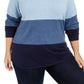 Karen Scott Suéter Feminino Tamanho Grande Pequeno Algodão Colorblock Azul Tamanho 0X