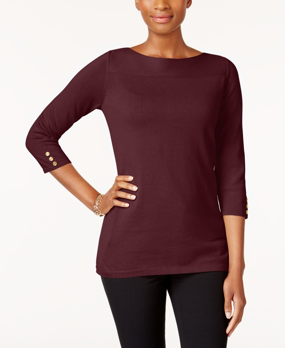 Karen Scott Blusa feminina de algodão com decote canoa, vermelha, tamanho X-S