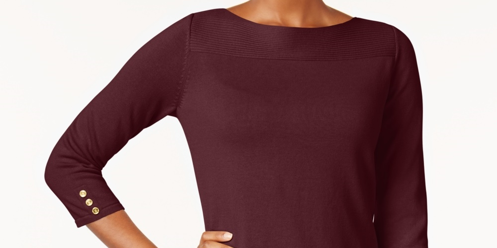 Karen Scott Blusa feminina de algodão com decote canoa, vermelha, tamanho X-S