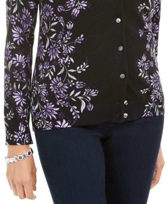 Karen Scott Cardigan feminino com estampa de tapeçaria, roxo, tamanho pequeno