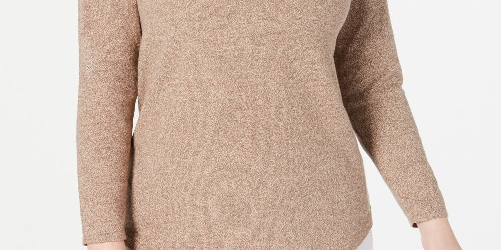 Karen Scott Blusa feminina de algodão mesclado com bainha curva, marrom, tamanho grande