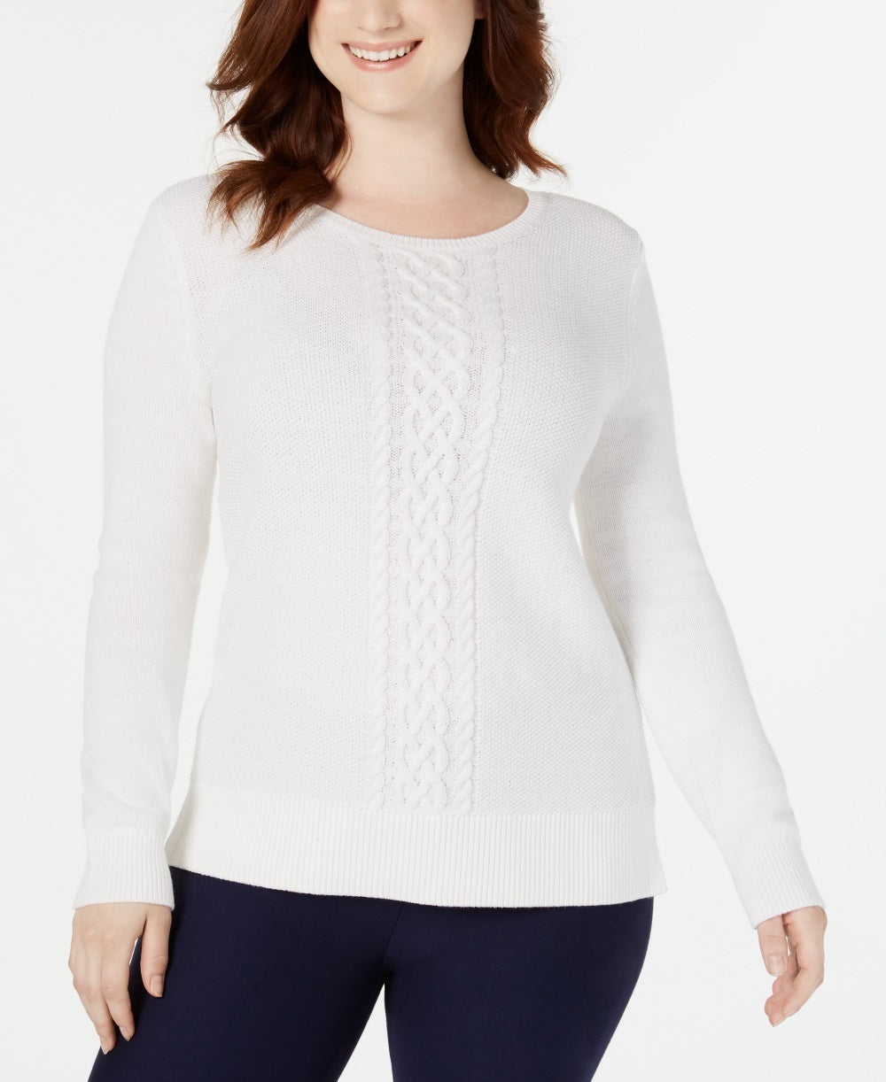 Suéter de tricô feminino Karen Scott, branco, tamanho XX-G