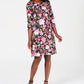 Vestido estampado feminino Karen Scott com decote redondo, preto, tamanho pequeno médio