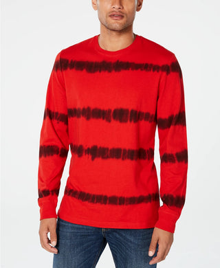 Camiseta masculina American Rag com listras tie-dye e manga comprida, vermelha, tamanho grande