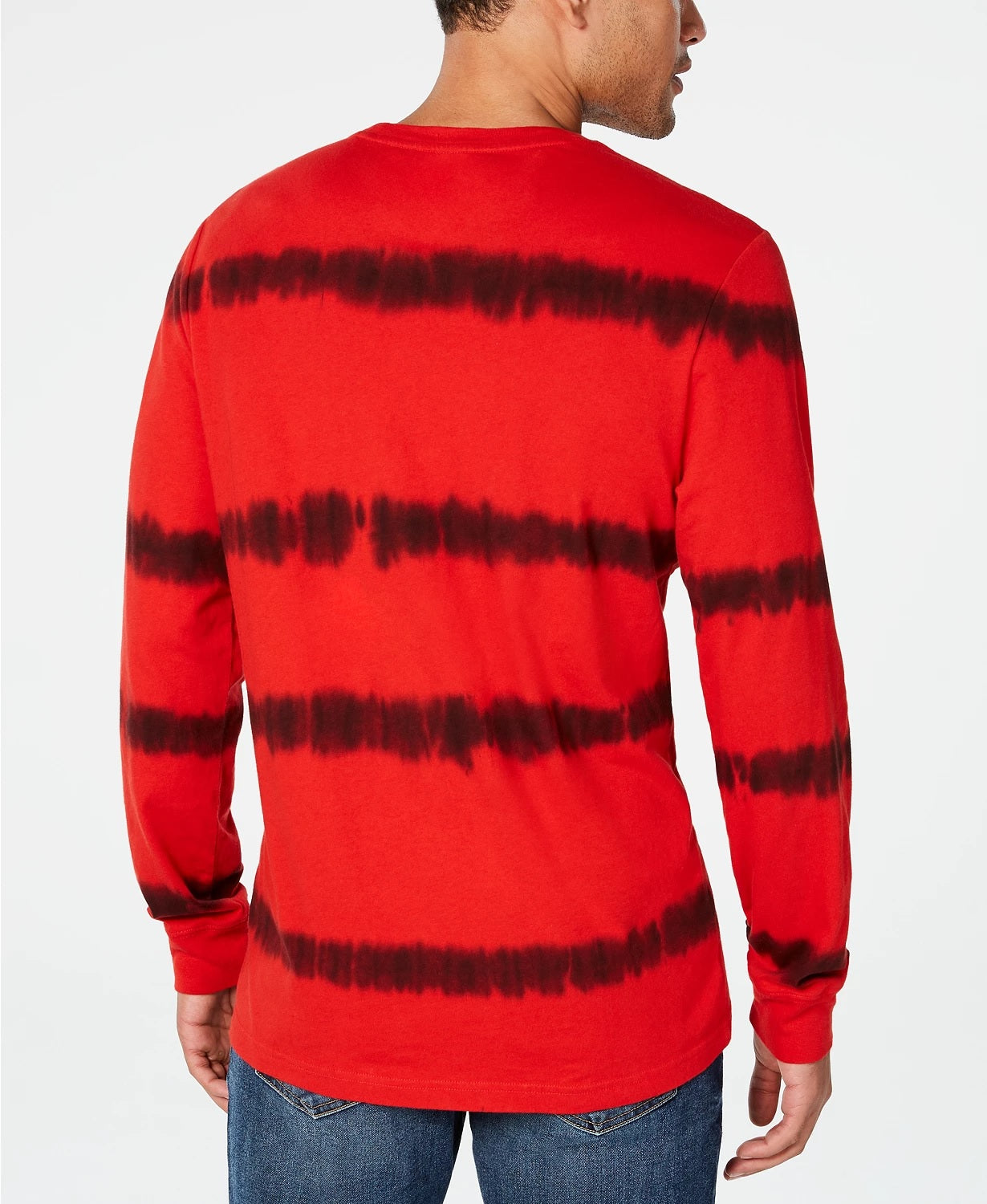 Camiseta masculina American Rag com listras tie-dye e manga comprida, vermelha, tamanho grande