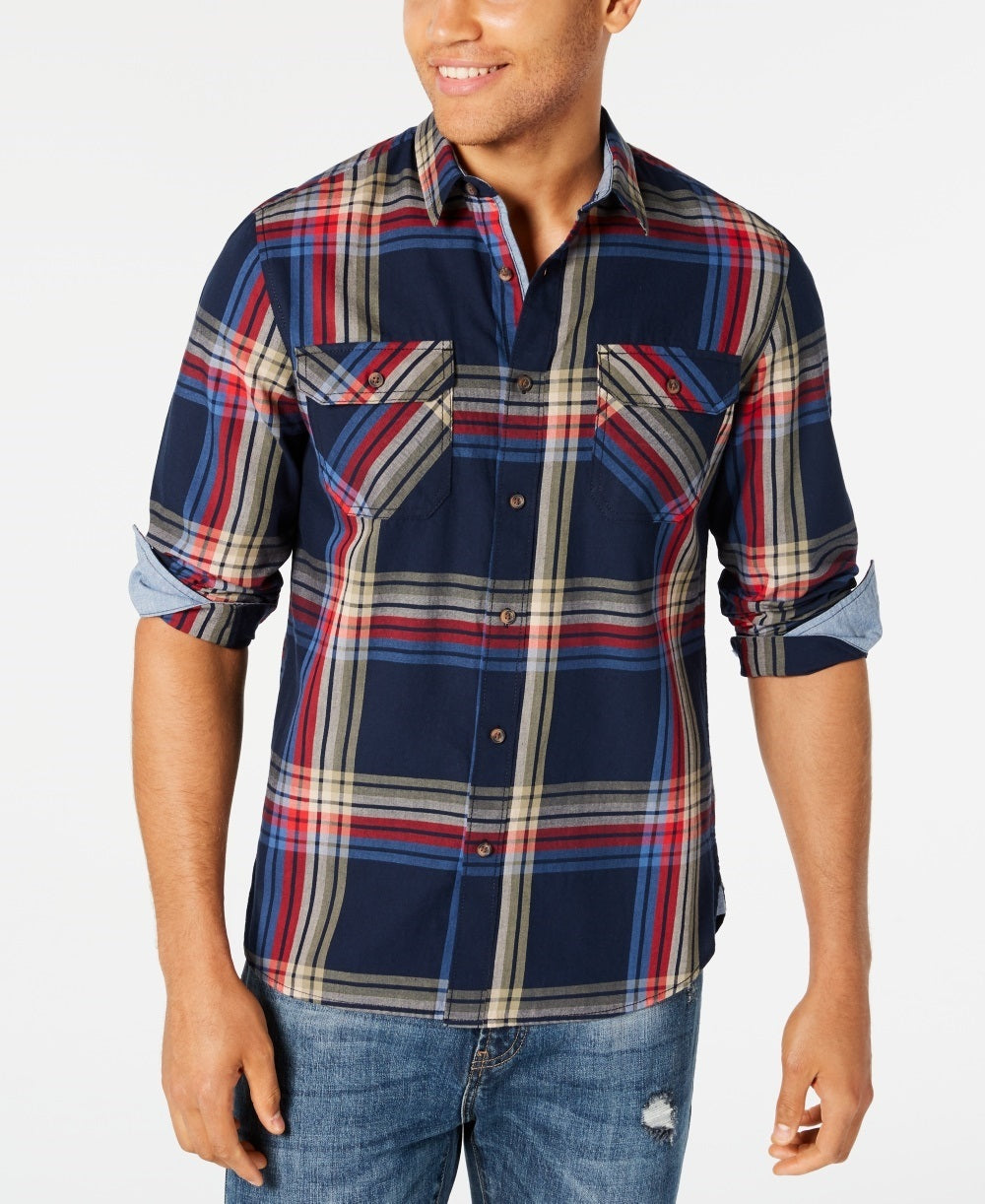 Camisa xadrez Kane masculina American Rag, azul marinho, tamanho extragrande