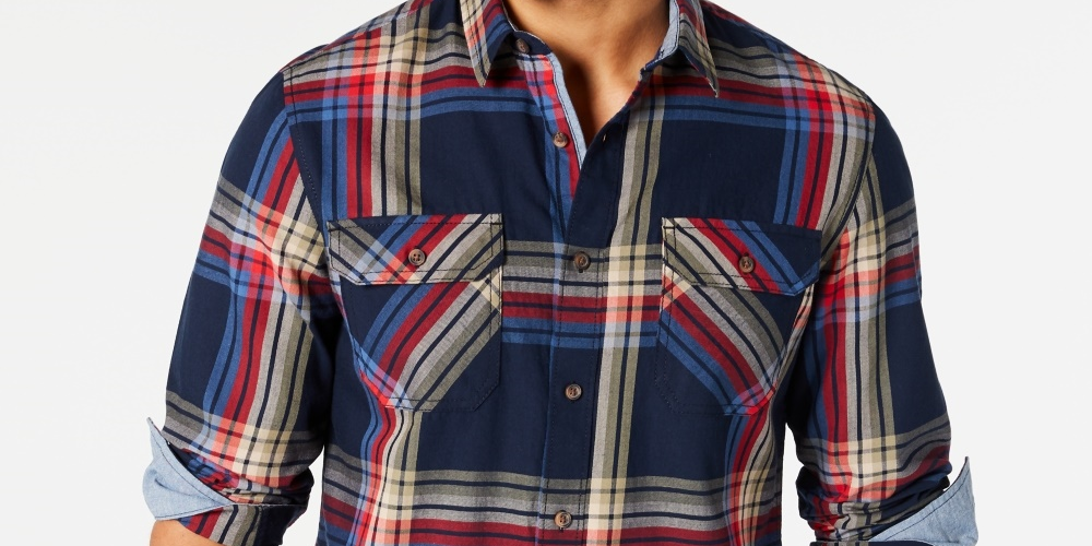 Camisa xadrez Kane masculina American Rag, azul marinho, tamanho extragrande