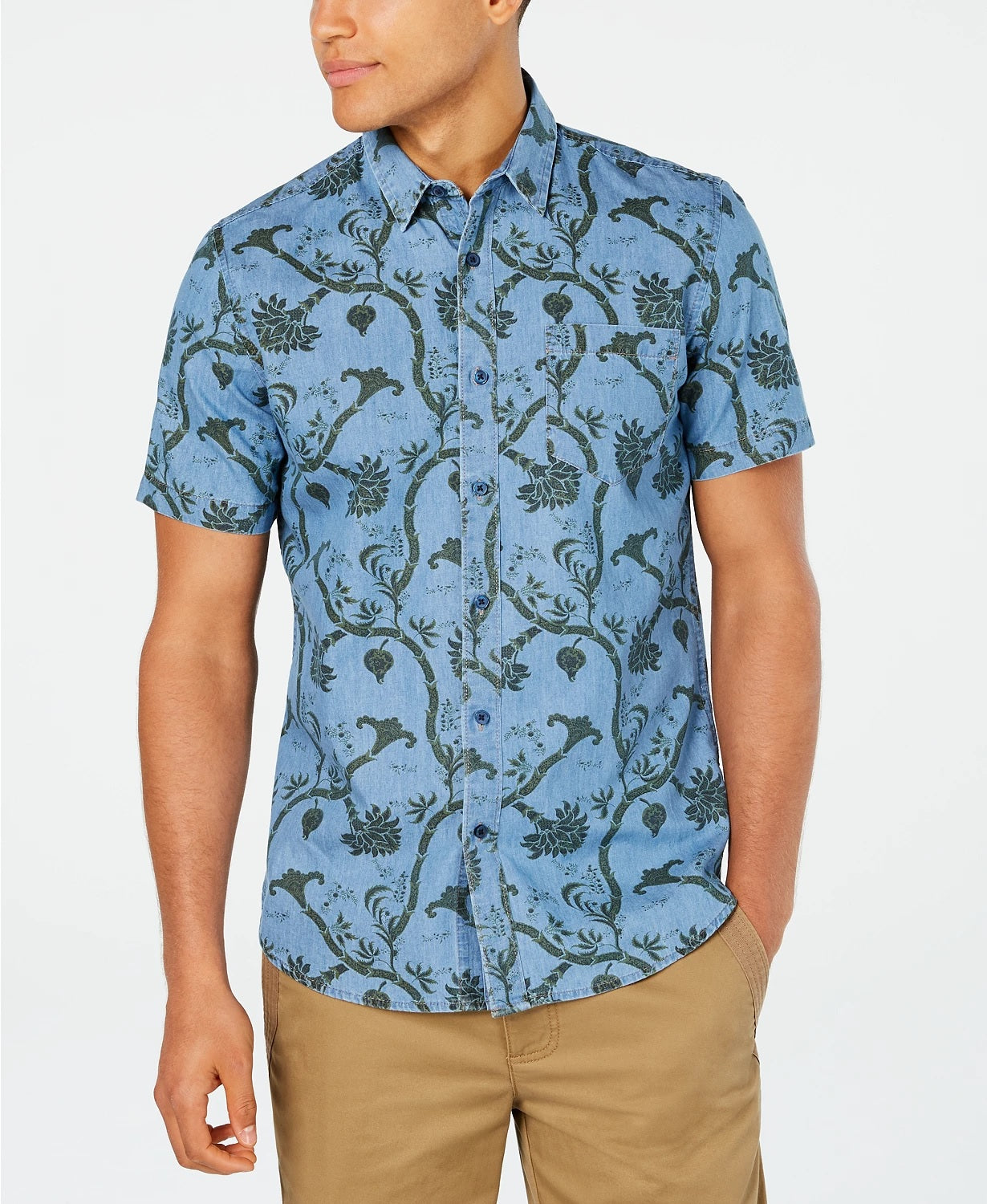 Camisa masculina American Rag com estampa floral Paisley, azul-marinho, tamanho pequeno