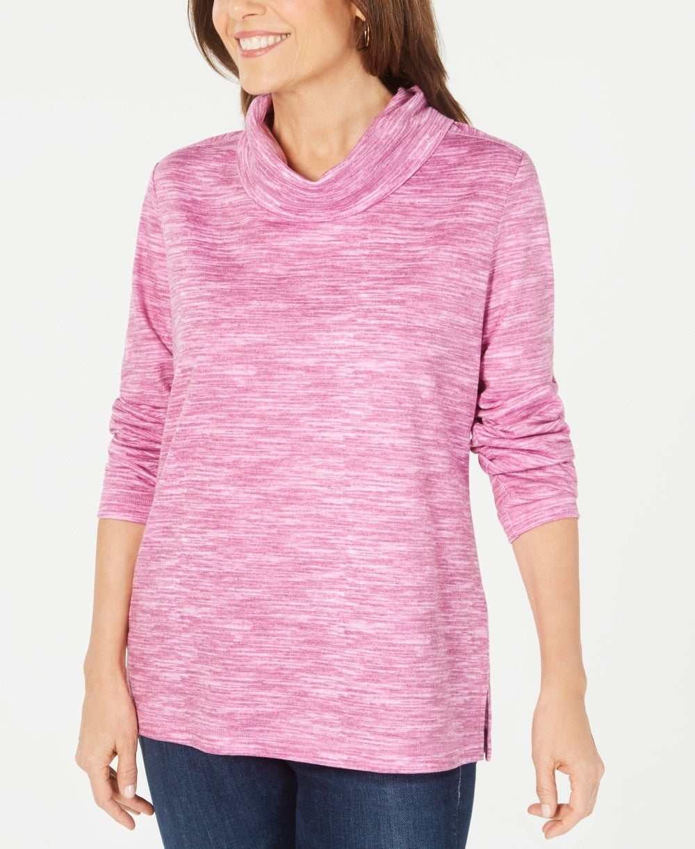 Karen Scott Sport Feminino Space-Dyed Cowlneck Top Vermelho Tamanho XXG
