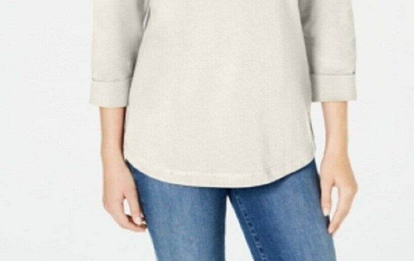 Karen Scott Moletom feminino esportivo de algodão com tachas e manga 3/4, branco, tamanho extragrande