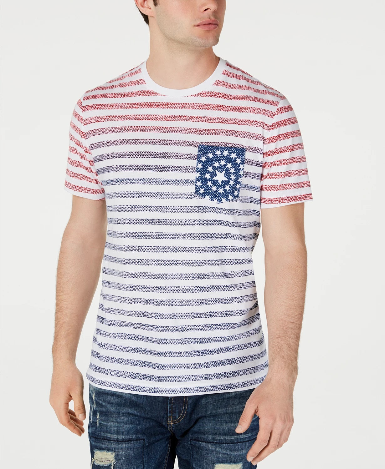 Camiseta masculina American Rag com bolso listrado em tons, vermelha, tamanho pequeno