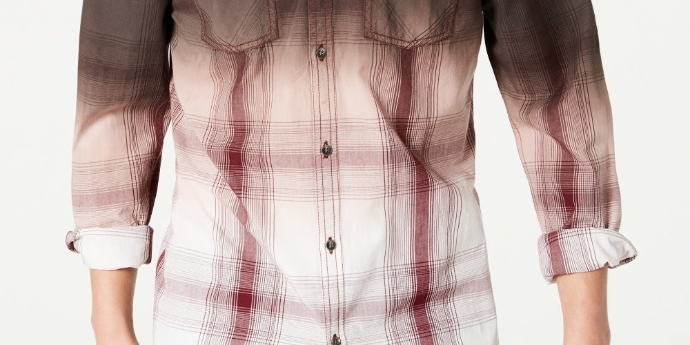 Camisa xadrez masculina tingida por imersão, tamanho extra pequeno, tamanho regular, marrom escuro, da INC International Concepts